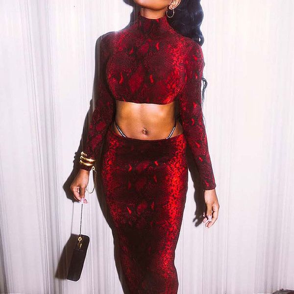 

2021 new snake skirt female 2 piece suits spring long sleeve women clothing set ladies n45r, White