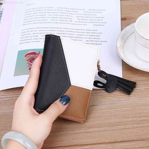 

wallet short women's zipper korean edition splicing color contrast tassel versatile pocket card bag, Red;black