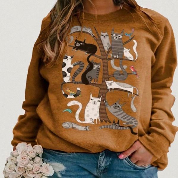 

women's plus size pullover sweatshirt animal print long sleeve round neck casual hoodie cute causal daily cotton blend fall green blue, Black
