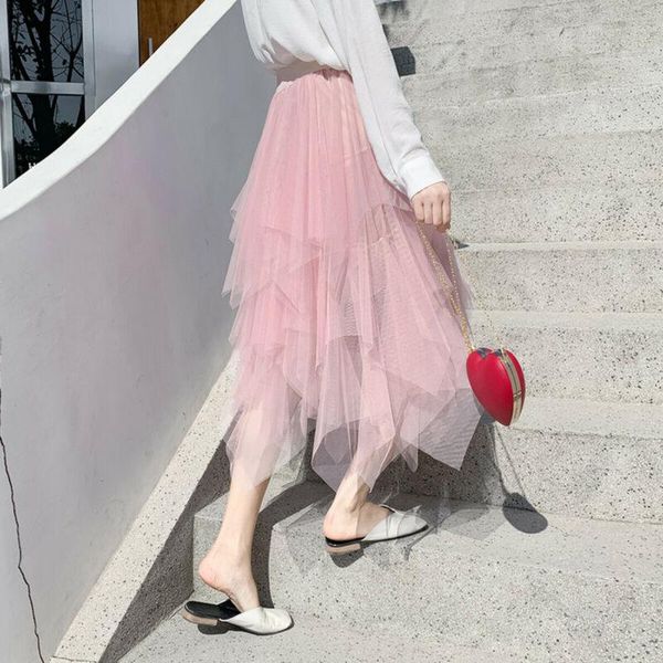 

spring irregular tulle skirt women summer high waist skirt up party petticoat ladies casual black