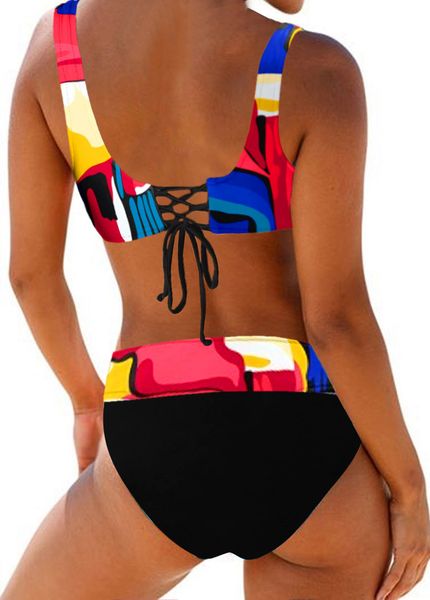 

multicolor 2020 new split large stripe waist rainbow bikini swimsuit, White;black