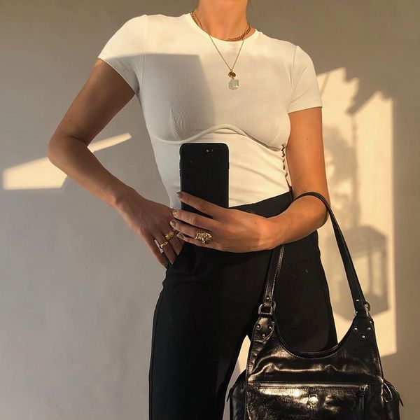 

female t-shirt crop white shirt strap poleras mujer de moda summer polera blanca casual korean style women