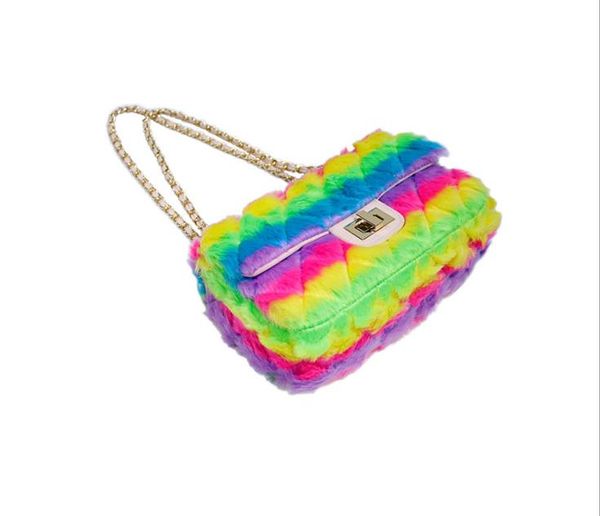 

2021 diamond chain bag rainbow plush mobile phone shoulder messenger female bags