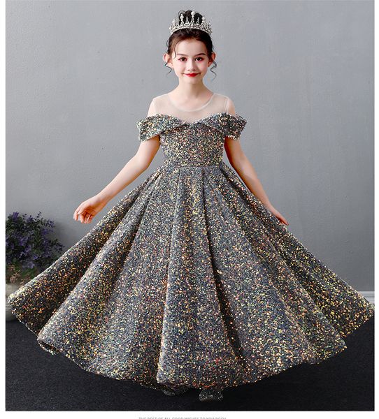 Pullu Dantel Kızlar Prenses Çiçek Kız Elbise Düğün Doğum Günü Partisi Uzun Elbise Örgün Pageant Törenlerinde Junior Nedime Giysileri 210303