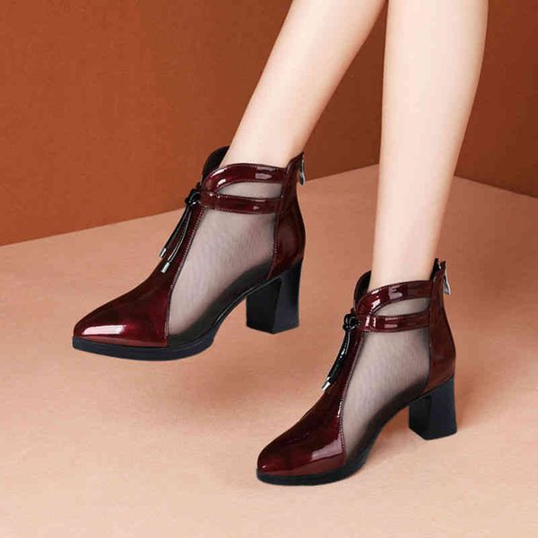 

2021 new mesh sandals boots woman,block heel.women summer shoes,back zipper,hollow out female footware,black,red,dropshipping