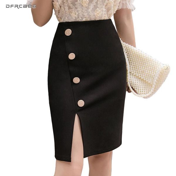 

skirts black women split pencil skirt 2021 summer high waist stretch lady work ol office with button