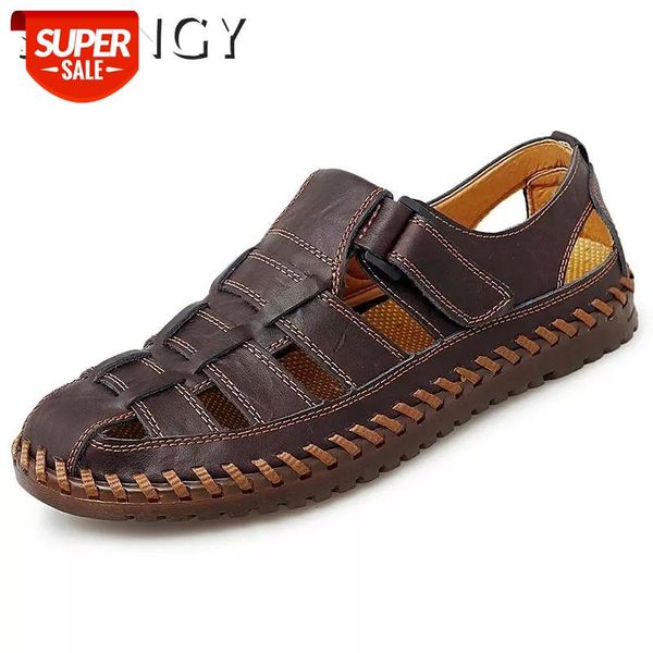 

2020 men's sandals business leisure summer men shoes hollow breathable soft pu leather sandals male casual shoes big size 38-47 #pu7z, Black