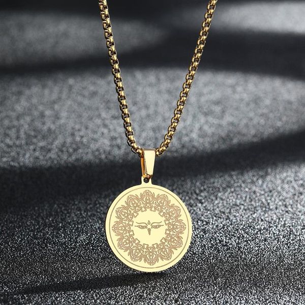 

pendant necklaces qiamni buddhism buddha eyes amulet for men women chinese style maitreya charms praying jewelry christmas gift, Silver