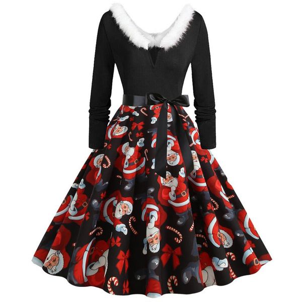 

casual dresses women's dress vintage long sleeve vestido feminino christmas 1950s housewife evening party female clothing, Black;gray
