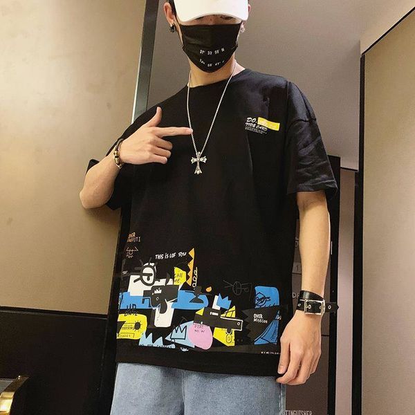 

2021 new coreano preto hip hop tshirt streetwear dos homens t camisa de pkk9, White;black