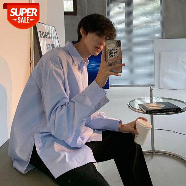 

korean designer style simple loose white shirt men's ss stage party #6q9p, White;black