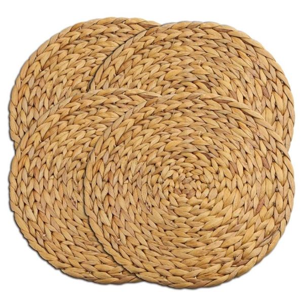 

mats & pads 4pcs woven placemat,natural handmade straw placemat wooden braided mat heat resistant insulation anti-skidding pad