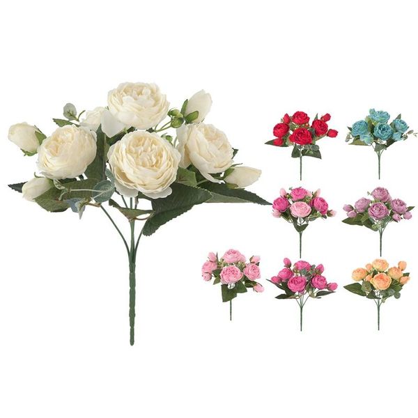 

artificial peony flowers bouquet fake flowers holding for wedding bridal home decoration, 5 forks, 9 heads