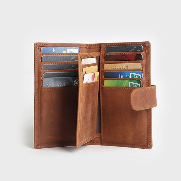

wallets retro style crazy horse leather 2021 arrival men wallet three folds large capacity male cardholder vintage clip, Red;black