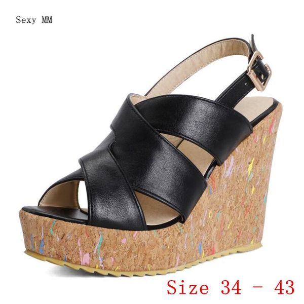 

women platform high heel wedge sandals summer shoes slippers woman high heels wedges gladiator sandals plus size 34- 40 41 42 43, Black