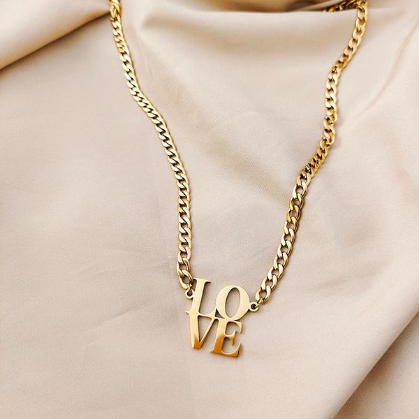 

chains necklace for womenstainless steel love letter pendant gold chain women cuban ewelry big, Silver