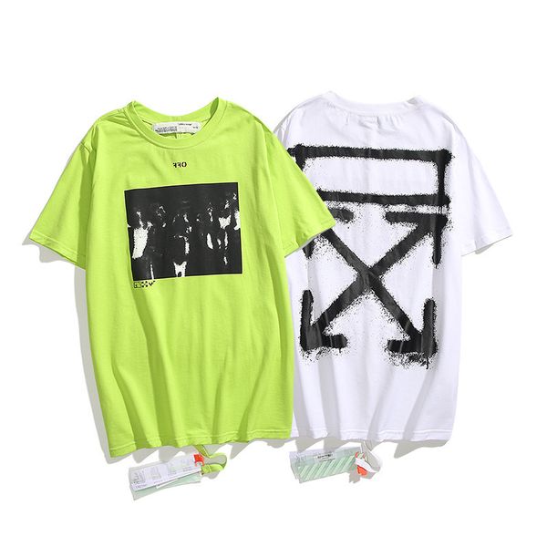 

2021 spring summer new off oil painting splash ink arrow round neck sleeve for men and women, Slivery;brown