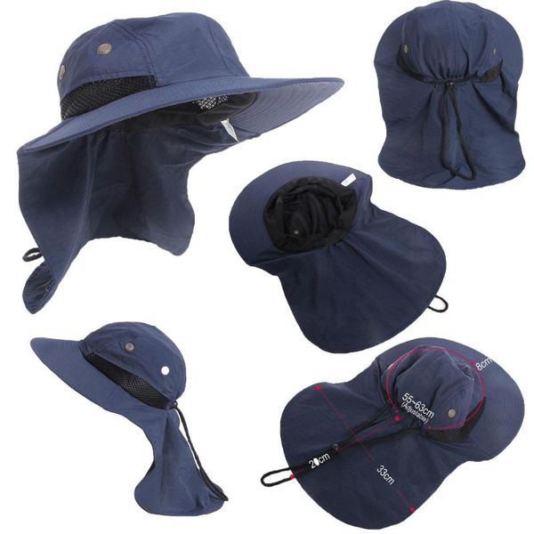 Chapéus de Brim Pontao Função de Verão Pescoço Flap Boonie Hat Hiking Hiking Safari Outdoor Sun Bucket Bush Cap Cap