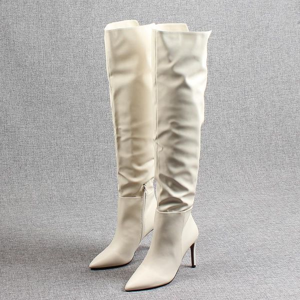 

boots big size shoes woman luxury designer pointy boot thigh high heels zipper large fashion pointe over-the-knee, Black