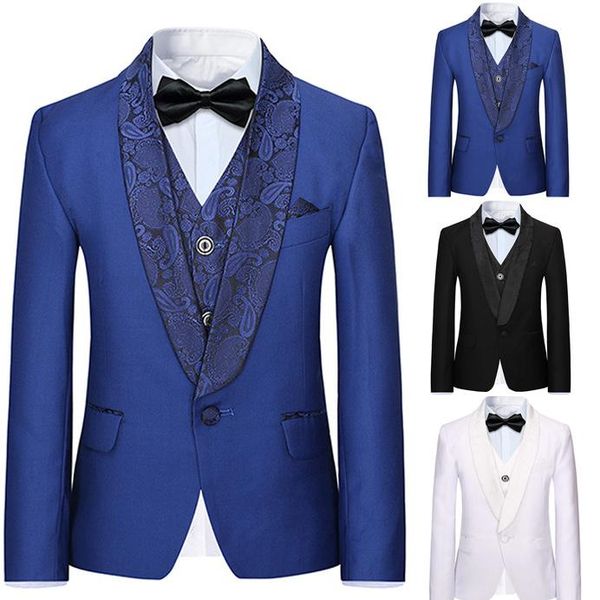 

men's suits & blazers 2022 mens groom wedding suit 3 pieces set formal male blazer business tuxedo blue slim fit jacket pants jacquard, White;black