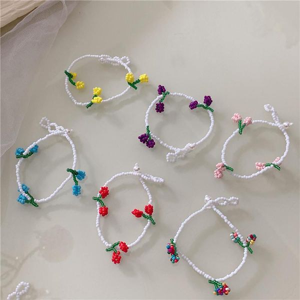 

charm bracelets 2021 trendy sweet boho red cherry fruit handmade weave beaded bracelet foot anklet for women girls daily jewelry, Golden;silver