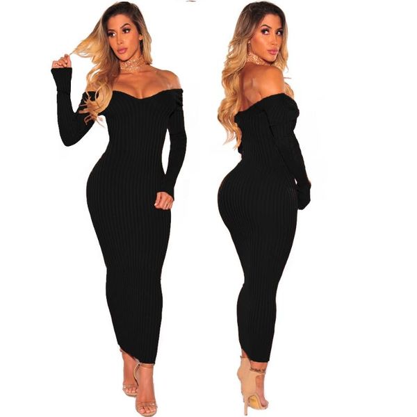 

casual dresses women dress 2021 autumn strapless vestidos fashion party long sleeve plus size two wearing styles clothes, Black;gray