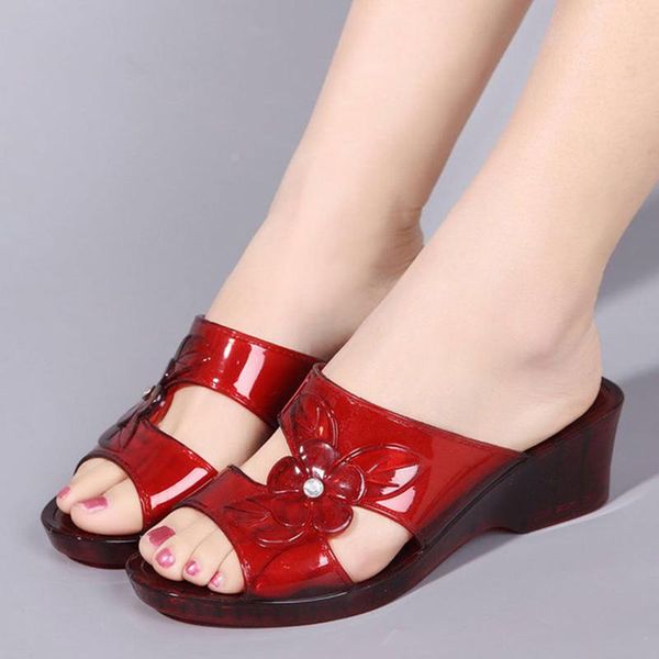 

slippers 2021 summer ladies crystal in high heel wear transparent plastic non-slip wedge sandals and women klapki, Black