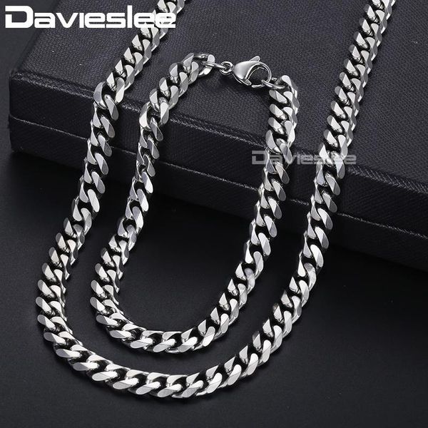 

earrings & necklace davieslee mens jewelry sets stainless steel curb cuban chain bracelet set for men silver color 3 5 7 mm lks114