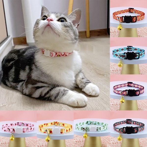 

cat collars & leads fruit print breakaway light collar with bell pet dog multicolor neck belt cute kitten accessories supplies
