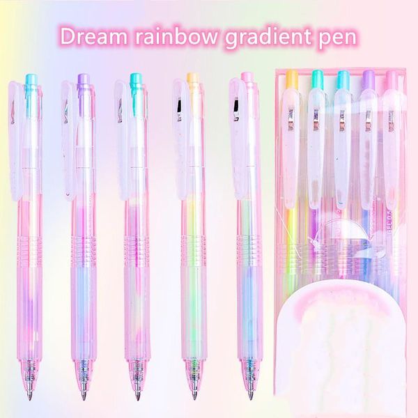 

gel pens 5pcs gradient color pen set 0.5mm rainbow marker art hook line student school office stationery supplies