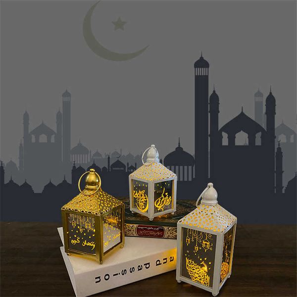 

Mubarak Muslim Party Ramadan Lanterns Eid Wrought Iron Led Wind Crafts Ornaments Arabic Lantern Decoration for Home 210610