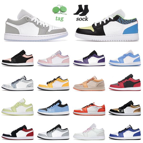 

fashion mens womens basketball shoes 1 1s low wolf grey art jumpman washed denim game royal metallic silver trainers sneakers 36-45