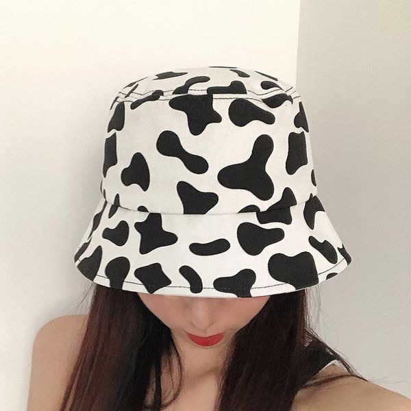 

japanese niche cute cow fisherman hat female wild double-sided sunshade hat cotton polyester, Blue;gray