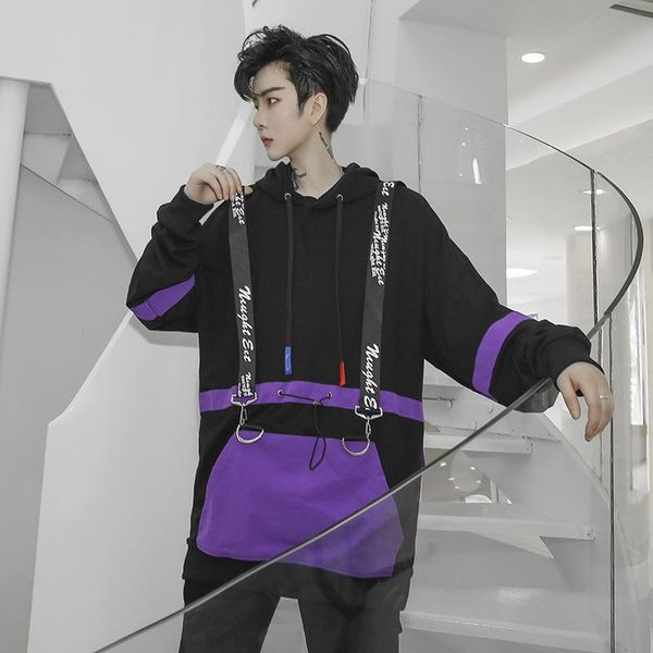 

men's hoodies & sweatshirts wholesale autumn and winter hooded pullover loose ribbon trend hip hop handsome youth ct800 p85, Black