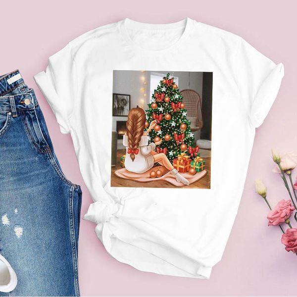 

tees for women print cartoon 90s aesthetic happy merry christmas ladies clothes lady clothing female t shirt t-shirt, White