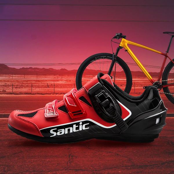 

cycling footwear santic men no-lock shoes reflective mtb bike bicycle rubber outsole breathable road zapatillas ciclismo wms18005, Black