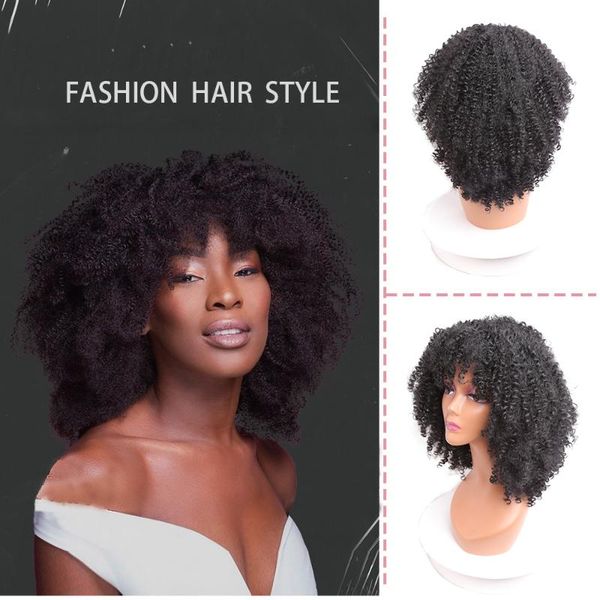 

synthetic wigs afro kinky curly short with bangs for black women soft curls hair natural heat resistant cosplay