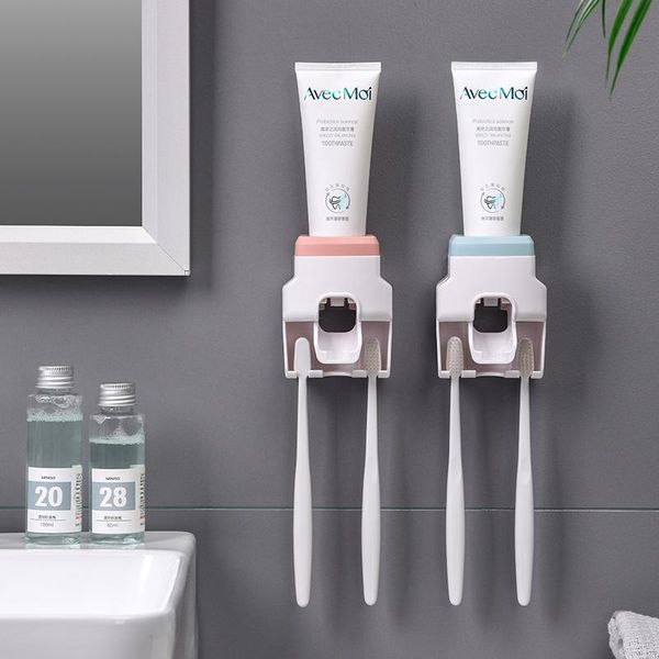 

creative wall mount automatic toothpaste dispenser bathroom accessories waterproof lazy squeezer toothbrush holder bath accessory set