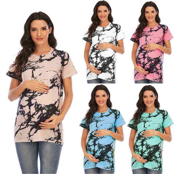 

casual dresses straight round neck short sleeve digital printing pregnant woman t-shirt 6172, Black;gray