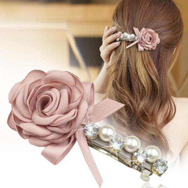 

hair clips & barrettes korean handmade headdress clip pull-up head fabric flower pearl spring hiarpin wedding women accessories bridal, Golden;silver