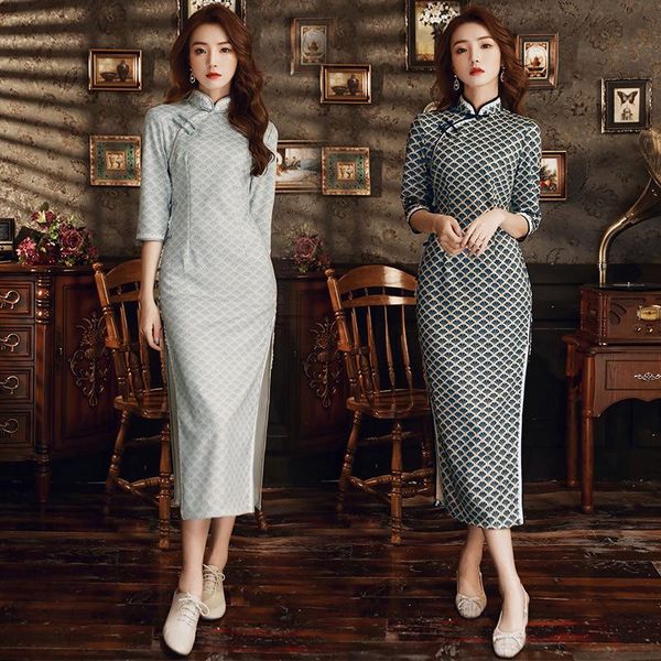 

ethnic clothing elegant orientale chinese women handmade button satin qipao mandarin collar prined half sleeve cheongsam oversize 5xl, Red