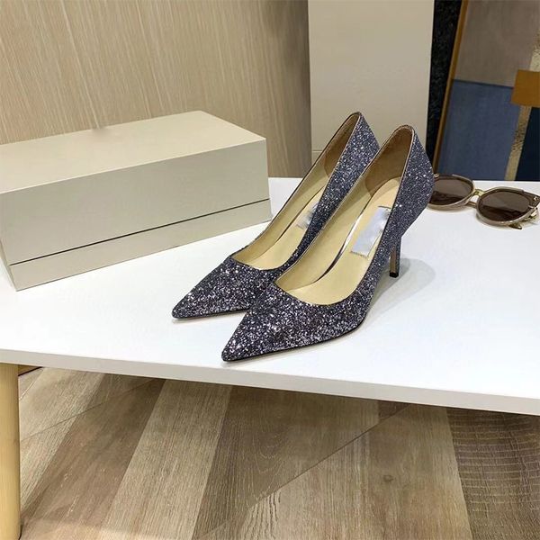 Scarpe singole in pelle con bocca bassa e tacco alto di moda firmate Slip On grigio scuro con punta appuntita e stiletto per regali serali da donna