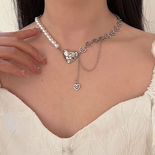 

2021 punk silver color hollow heart pendant necklace fashion trendy tassel choker necklace jewelry, Golden;silver