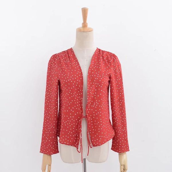 

crop women chiffon blouses 2021 autumn star print red long sleeve kimono cardigan blusas summer shirts, White