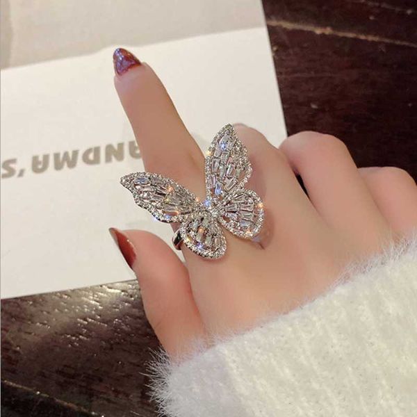 

wedding rings duoying design fashion butterfly ring for women crystal open adjustable shine zircon party jewelry gifts, Slivery;golden