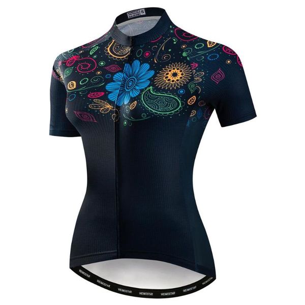 

2021 summer women cycling jersey short sleeve flower riding clothing mtb bike jersey racing sport bicycle shirt, Black;red