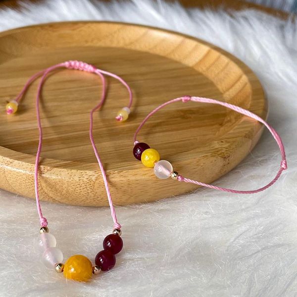 

earrings & necklace women jewelry set sweet girl carnelian beads rings aesthetic yellow agate natural stones threads bracelets handmade gift, Silver