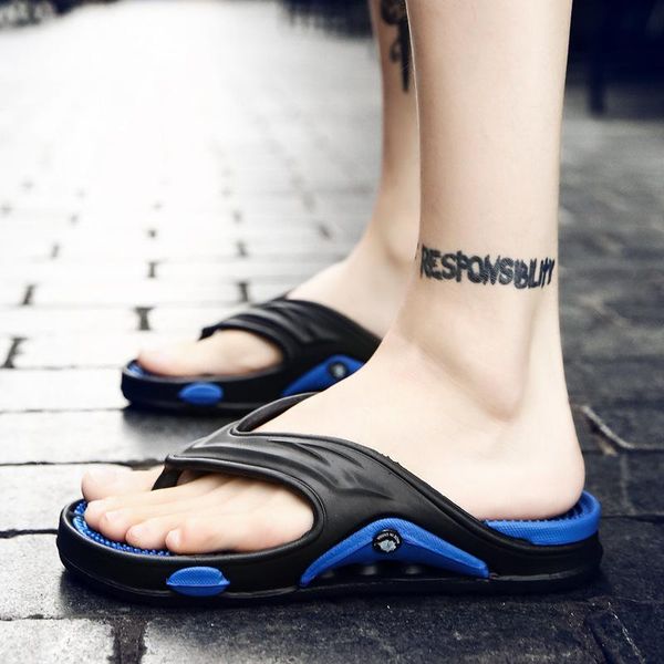 

slippers drop 2021 big size fashion massage slipper men shoes summer water sandals flat beach non-slip flip flop, Black