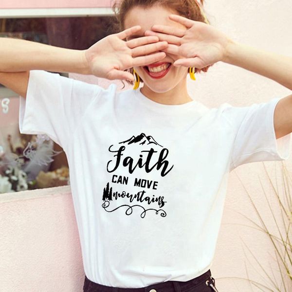 

women's t-shirt summer woman tshirt printing faith can move graphic t shirts short sleeve tshirts, White