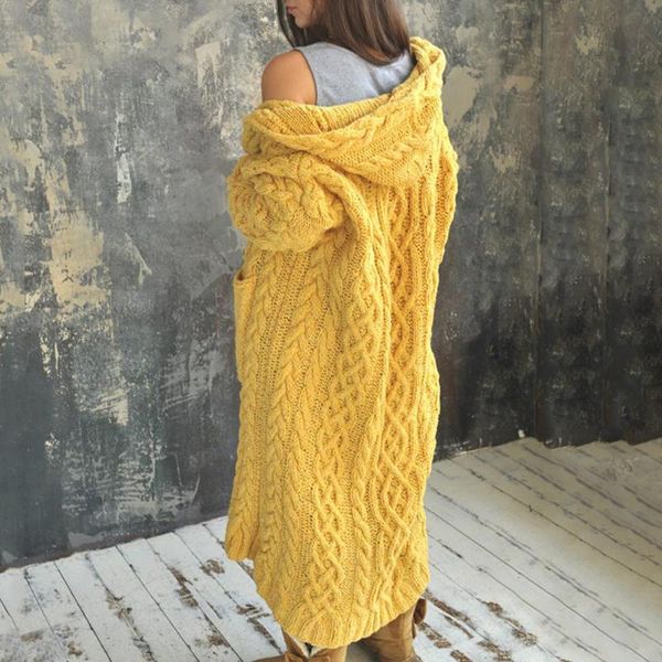 

women's knits & tees long knit cardigan women solid color sleeve braid hooded sweater coat autumn overcoat loose sweaters plus size, White
